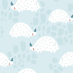 Seamless childish pattern with cute rhino. Madern kids texture. Perfect for fabric,textile. Vector background