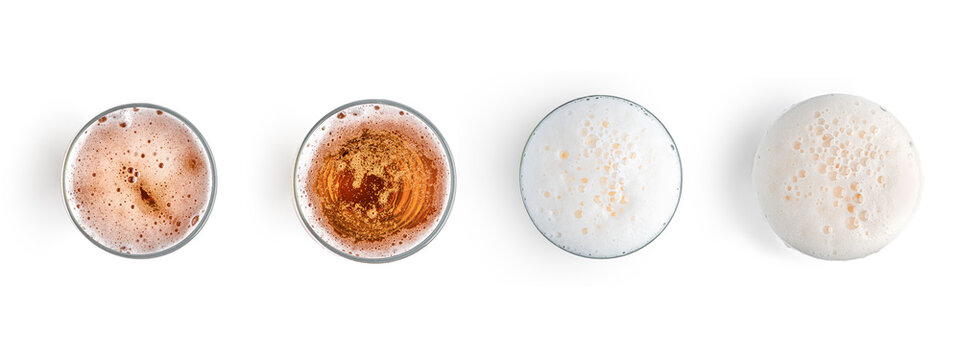 Glass of light beer on white background. View from the top. High quality photo
