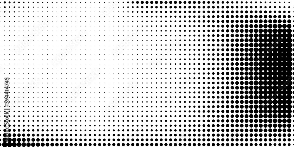 Poster Halftone in abstract style. Geometric retro banner vector texture. Modern print. White and black background. Light effect.
