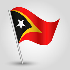 vector waving simple triangle timorese flag on slanted silver pole - symbol of east timor with metal stick