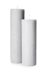 Wax candles on white background