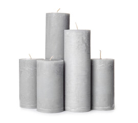 Wax candles on white background