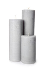 Wax candles on white background