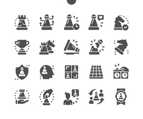 Chess piece. Board game. Chess figures. Chess victory medal. Timer in the game. King, queen, rook, knight, bishop, pawn. Vector Solid Icons. Simple Pictogram