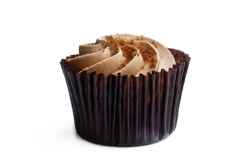 Mini cupcake with caramelised cream and crumb isolated on white
