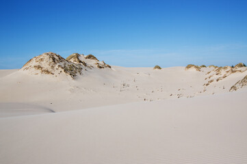 Fototapeta na wymiar Krajobraz pustynny błękitne niebo i ruchome piaski w pięknym jasnym świetle 