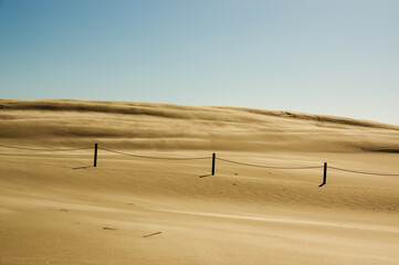 Krajobraz pustynny błękitne niebo i ruchome piaski  - obrazy, fototapety, plakaty