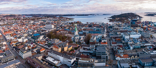 aerial view on the buildings of Kristiansand, Norway at autumn - obrazy, fototapety, plakaty