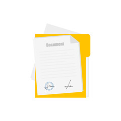Office documents. Contract. Vector flat illustration. Paper document page and folder icons.
