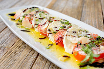 A view of a plate of caprese.