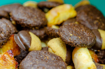Homemade mix of christmas cookies with dark chocolate