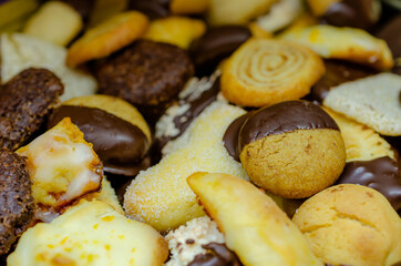 Homemade mix of christmas cookies with dark chocolate