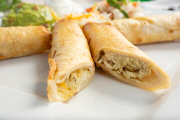A closeup view of several flautes on a plate.