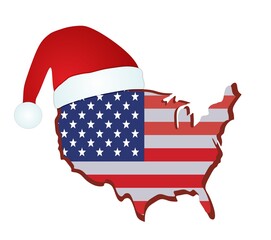 United States of America with santa hat