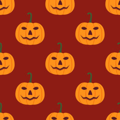 Halloween colorful seamless pattern. Seamless background with Jack of the lantern. Mystic pattern with pumpkins on color background.
