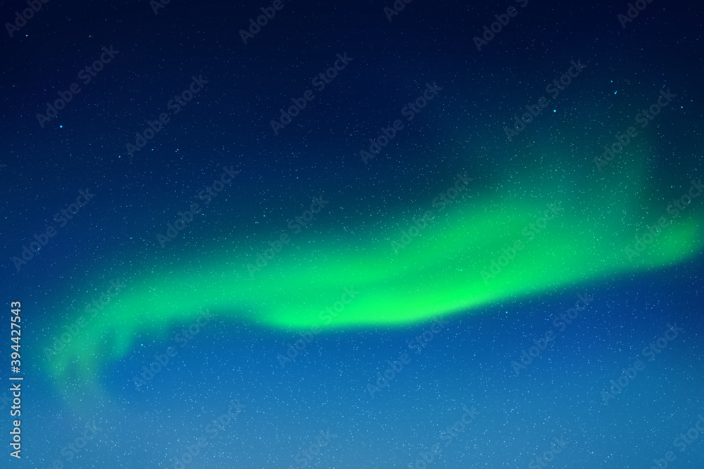 Sticker night starry sky and northern lights. green aurora borealis