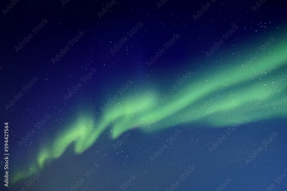 Sticker night starry sky and northern lights. green aurora borealis