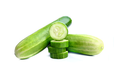 Cucumber and slices isolated on white background ;vegetable for salad.