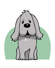 Drawing caricature of a cute pet dog. Hungry saliva. Vector cartoon illustration on isolated background.