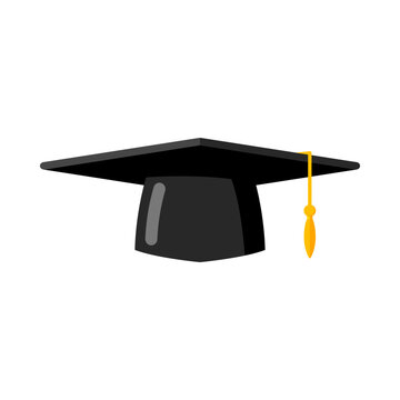 Student graduation hat isolated on white background. Square academic cap. Symbol of bachelor's and master's degree. Flat style vector illustration.