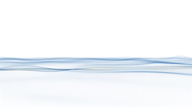 Abstract blue dots in motion waves movement. Animation with particle wave in slow motion. Isolated on white, copy space background. Seamless looping.