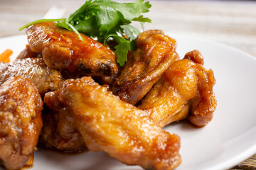 A view of Asian garlic chicken wings.