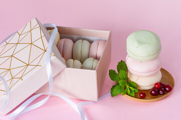 Gift box with homemade pastel multi color marshmallows. Apple zephyr in round shape. delicious...