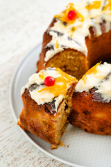 Christmas cake with cherrries and orange zest