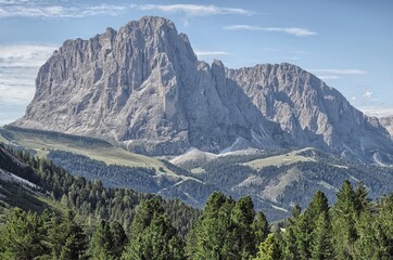 View of the Sassolungo massif from the Col Raiser. South Tyrol, Dolomites, Italy