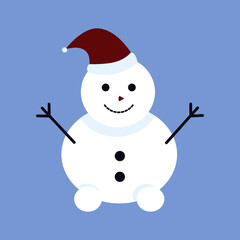 Christmas cute children's snowman on a blue background