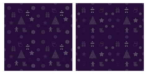 seamless pattern for the new year. the image is a simple line of Christmas items on a dark blue background. perfect for printing postcards, packages, and prints. EPS 10.