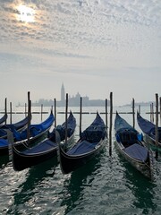 Naklejka premium Venice gondolas on a hazy day