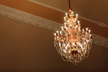 big Crystal Chandelier. Group of hanging crystals