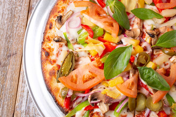 A top down view of a California vegetarian pizza.