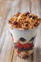 A view of a cup of yogurt parfait.
