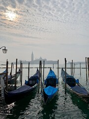 Venice gondolas on a hazy day