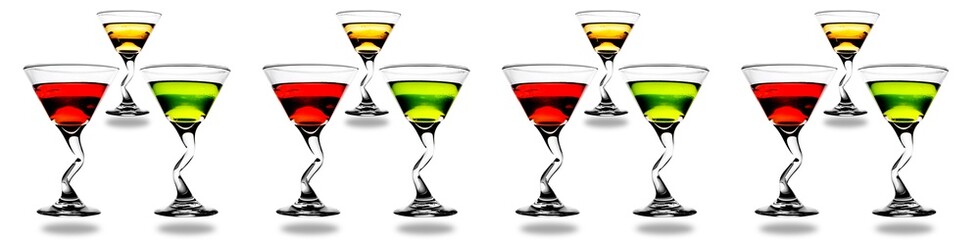 Set of multi-colored cocktails on a white background isolated background. Seamless pattern. Original packaging design
