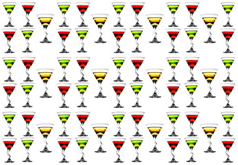 Set of multi-colored cocktails on a white background isolated background. Seamless pattern. Original packaging design