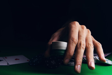 Gambling .Close-up cards for playing poker on a gaming table in a casino
