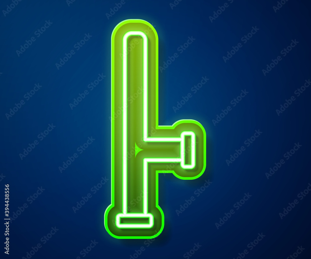 Sticker glowing neon line police rubber baton icon isolated on blue background. rubber truncheon. police bat