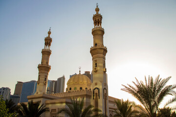 Fototapeta na wymiar Mosque in Qasba area of Sharjah Emirate. UAE