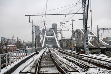Fototapeta premium industrial landscape with railway tracks and bridges