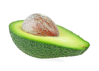 Green half avocado isolated on a white background. Tasty ripe avocados. Tropical fruit.