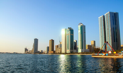 Fototapeta na wymiar Waterfront in Al Khan area of Sharjah Emirate. UAE.