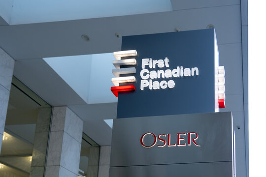 Osler Close Up Sign Is Seen Outside First Canadian Place In Toronto On November 14, 2020. Osler, Hoskin & Harcourt LLP Is A Canadian-based Law Firm Founded In 1862.
