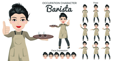 Female Barista Character Set with Variety of Pose and Face Expression