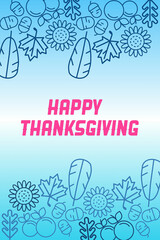 Happy Thanksgiving wishes greeting card abstract background with colorful text, leaves and flowers decorative pattern, graphic design illustration wallpaper