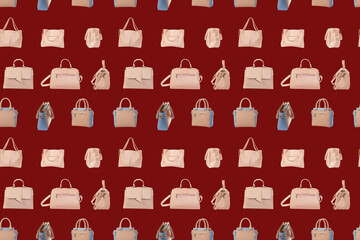 Seamless pattern of everyday handbags for textures