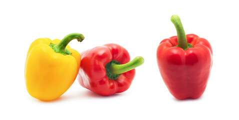 Set of different views of bell peppers isolate on white background