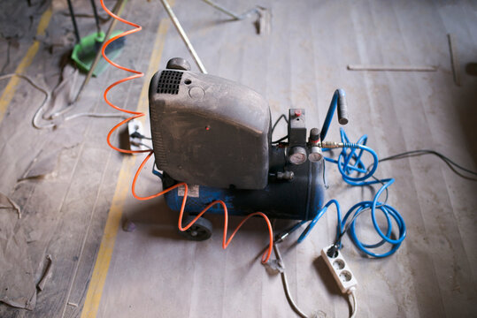 Air compressor in workshop, Sweden